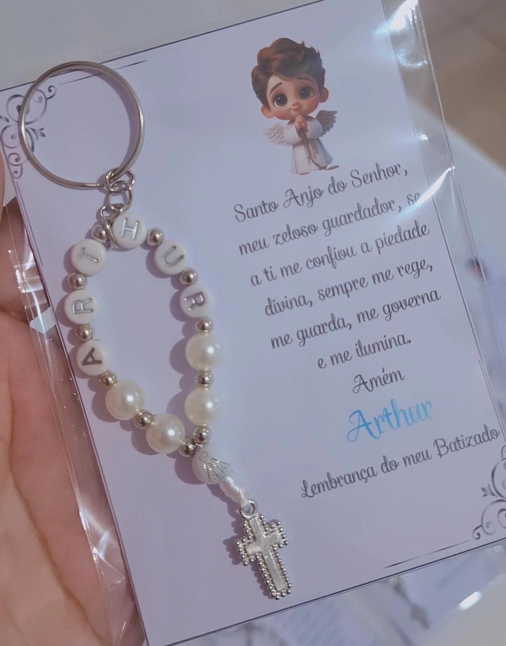 Mini terço personalizado para Batizado/Crisma/Primeira Eucarístia